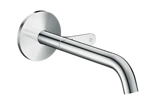 Waschtischmischer von AXOR, Unterputz-Design mit gebogenem Auslauf. Metallische Oberfläche in Chromoptik, geeignet für die Wandmontage.
